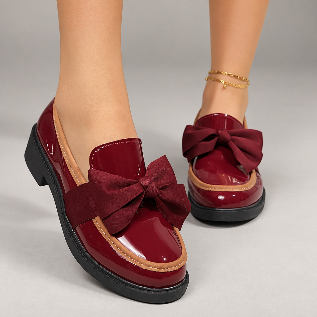 Margot Women’s Patent-Look Bow Loafers with Low Block Heel
