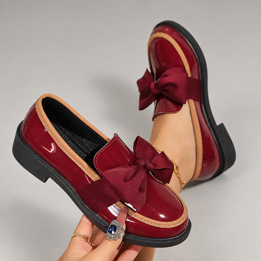 Margot Women’s Patent-Look Bow Loafers with Low Block Heel