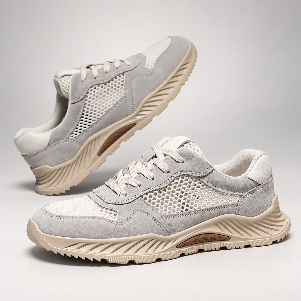 Marco Mesh Lace-Up Casual Sneakers with Chunky Textured Sole