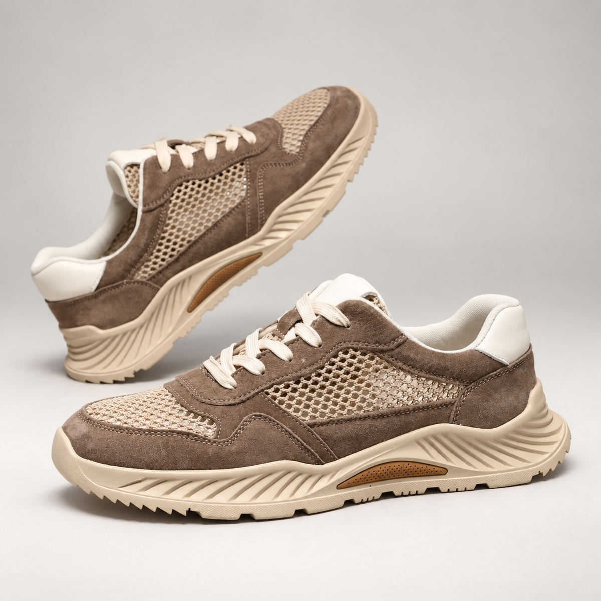 Marco Mesh Lace-Up Casual Sneakers with Chunky Textured Sole