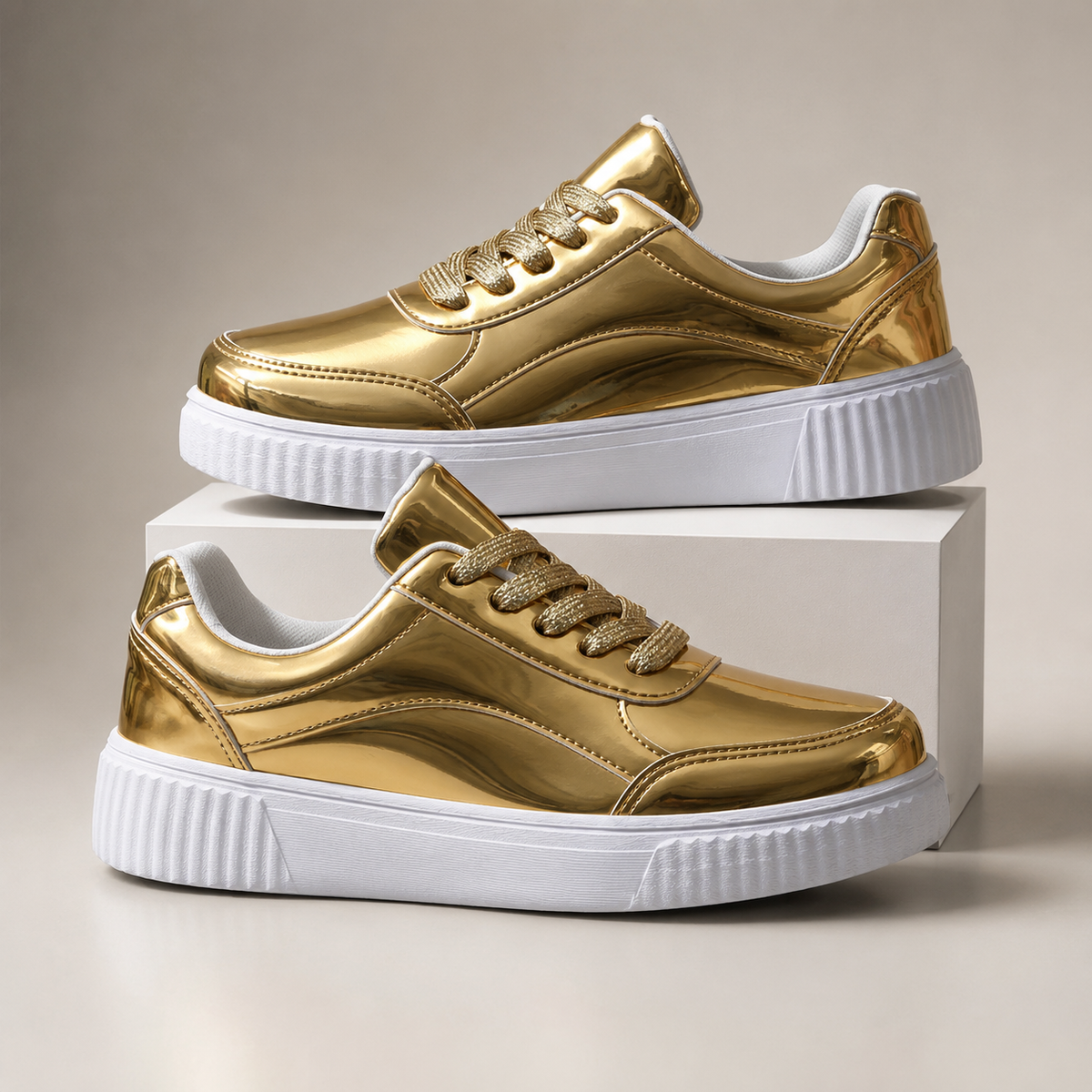 Marietta Women’s Metallic Gloss Lace-Up Sneakers