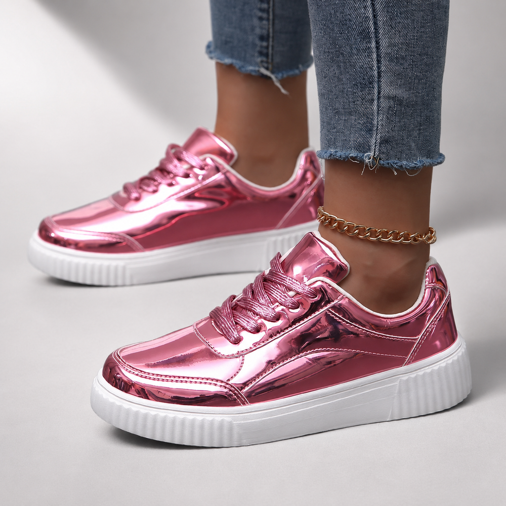 Marietta Women’s Metallic Gloss Lace-Up Sneakers