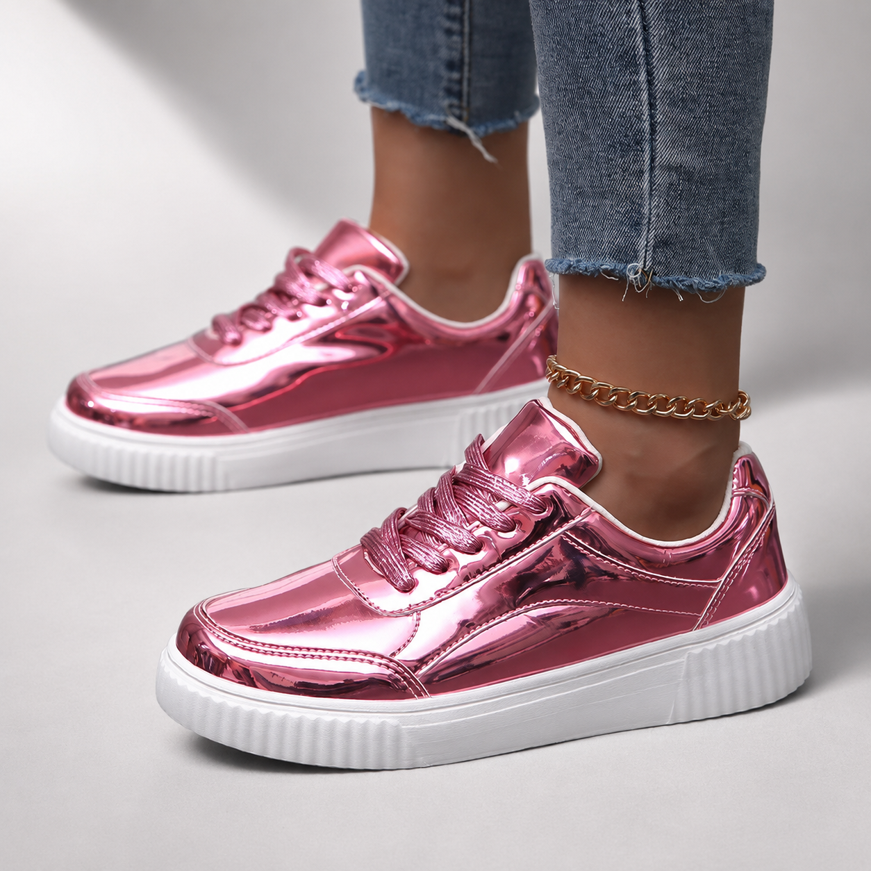 Marietta Women’s Metallic Gloss Lace-Up Sneakers