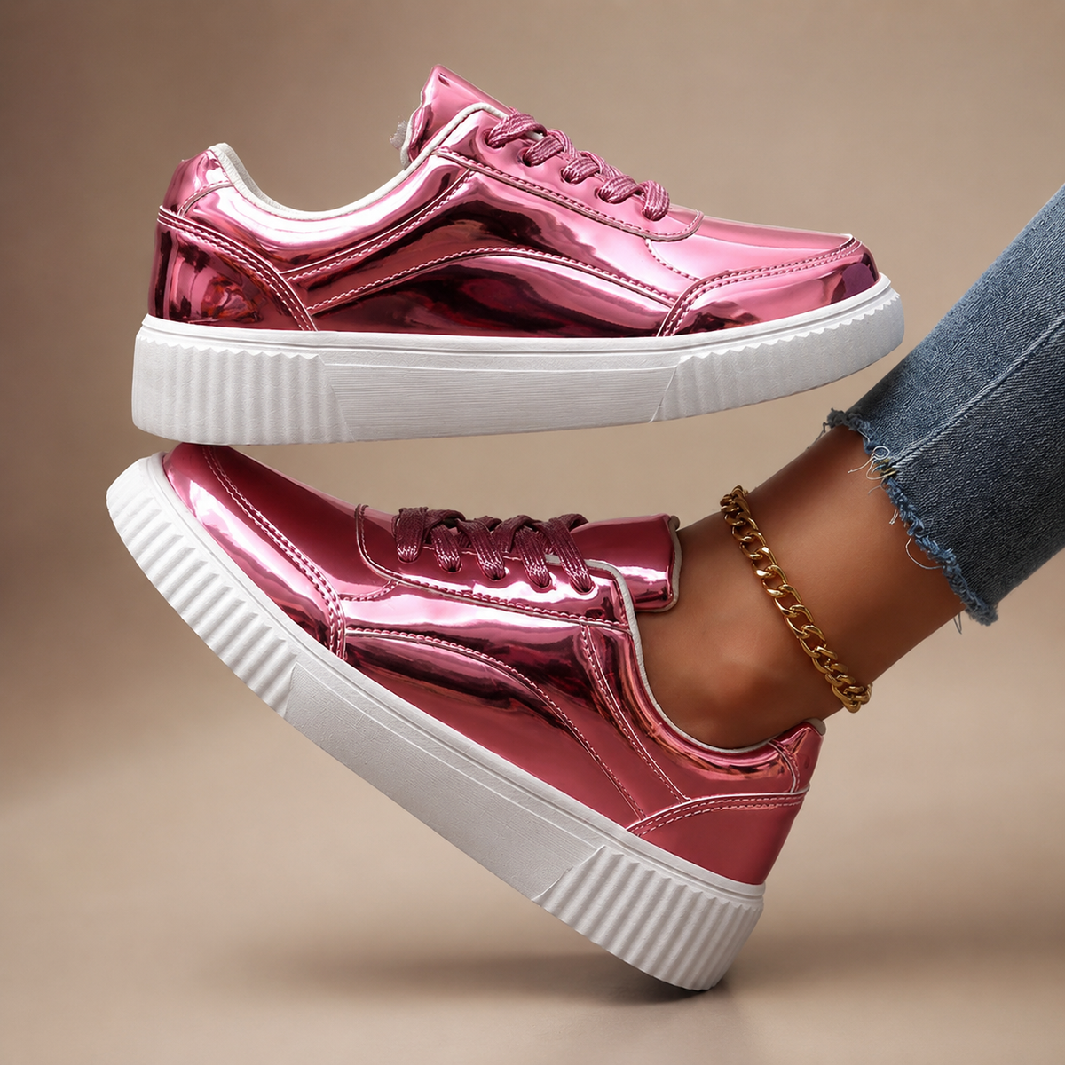 Marietta Women’s Metallic Gloss Lace-Up Sneakers
