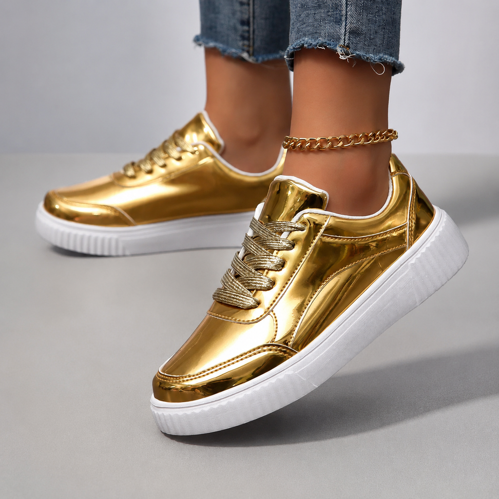 Marietta Women’s Metallic Gloss Lace-Up Sneakers