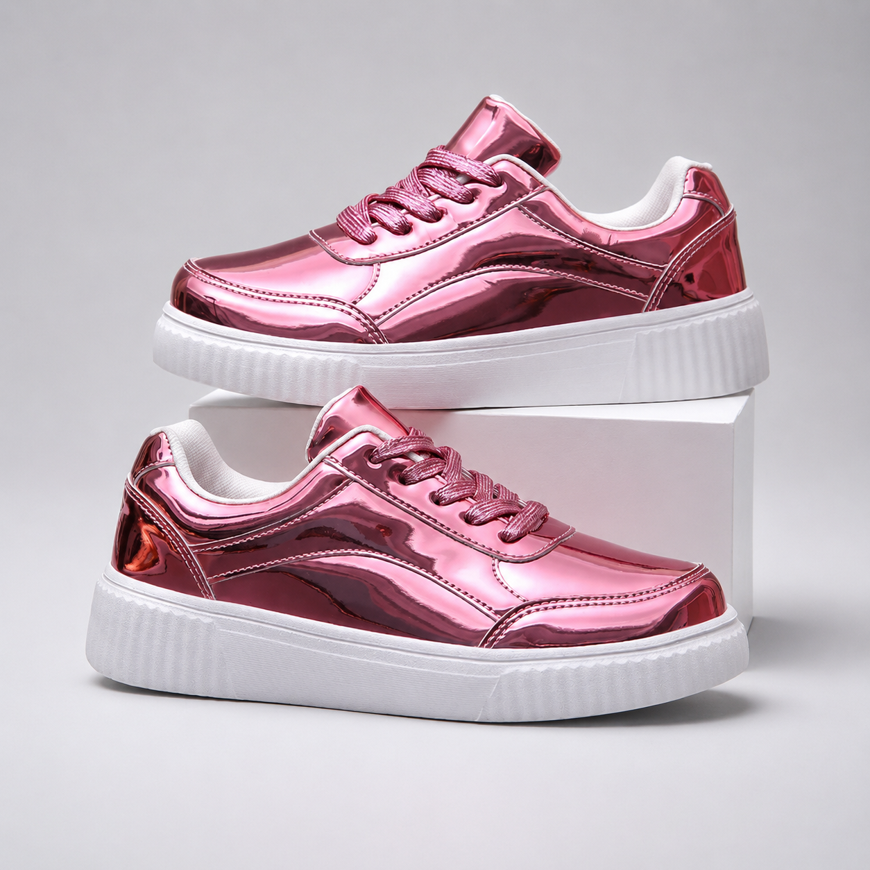 Marietta Women’s Metallic Gloss Lace-Up Sneakers
