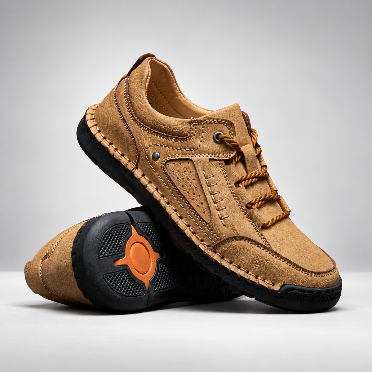 Mathieu Men’s Leather-Look Moc Toe Lace-Up Casual Shoes