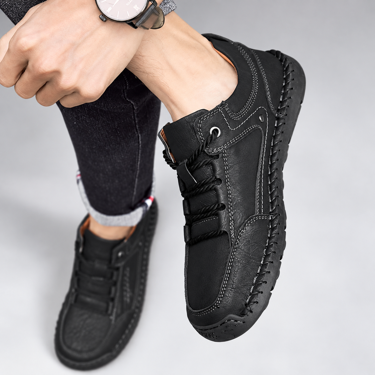 Mathieu Men’s Leather-Look Moc Toe Lace-Up Casual Shoes