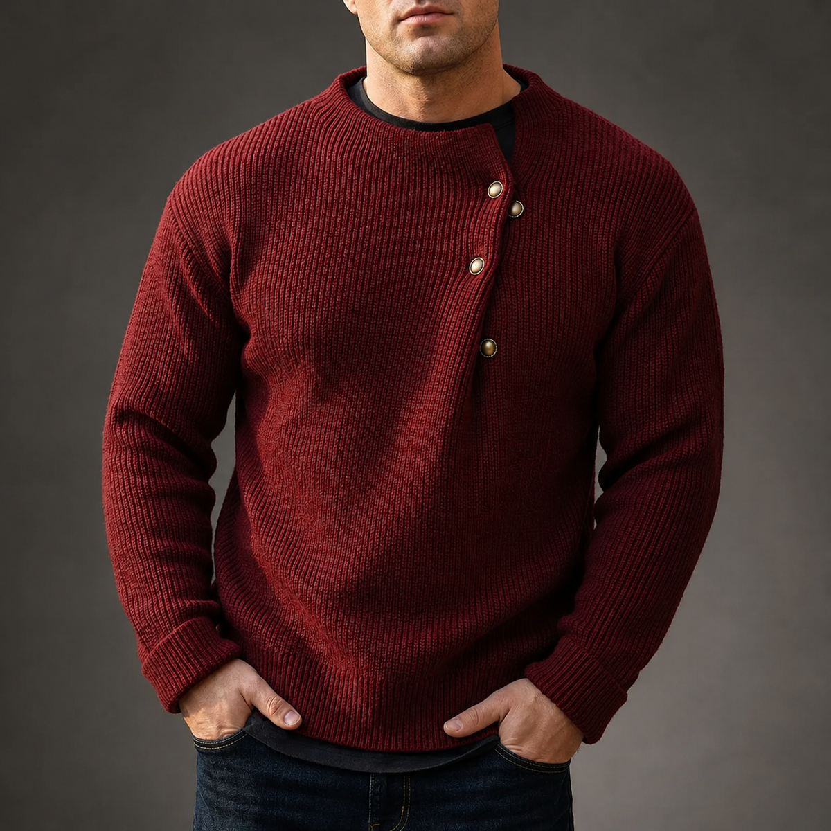 Matteo Men's Knit Turtleneck Sweater – Button Detail Pullover