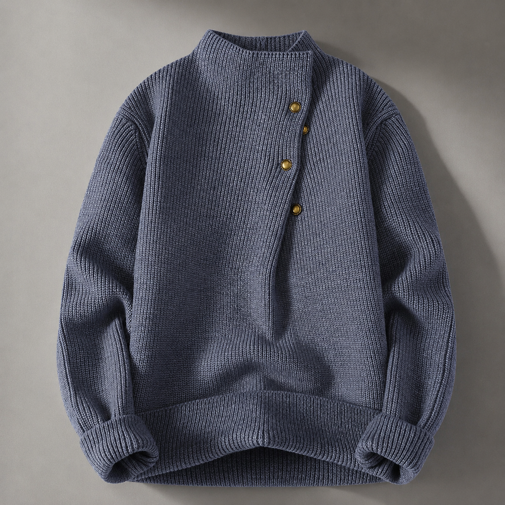 Matteo Men's Knit Turtleneck Sweater – Button Detail Pullover