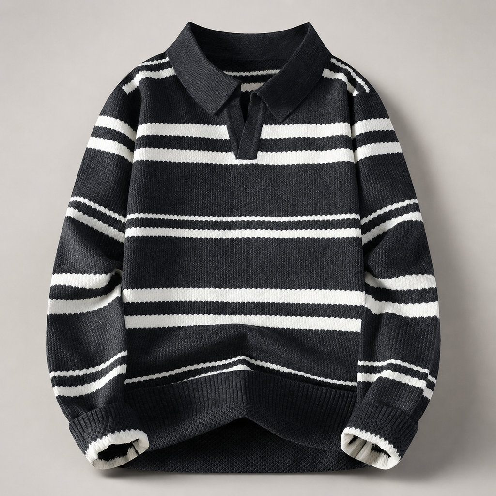 Maverick Collared Striped Knit Polo Sweater