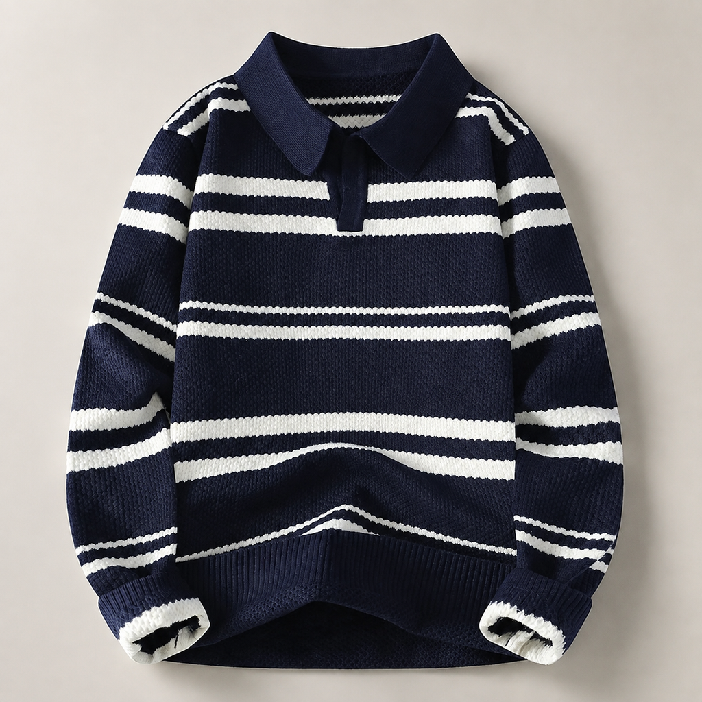 Maverick Collared Striped Knit Polo Sweater