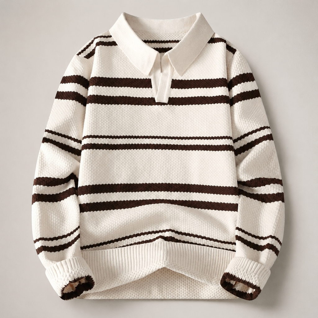 Maverick Collared Striped Knit Polo Sweater