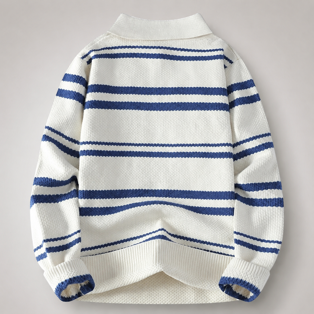 Maverick Collared Striped Knit Polo Sweater