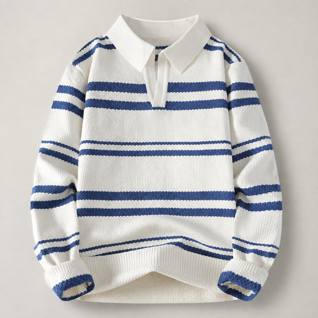 Maverick Collared Striped Knit Polo Sweater