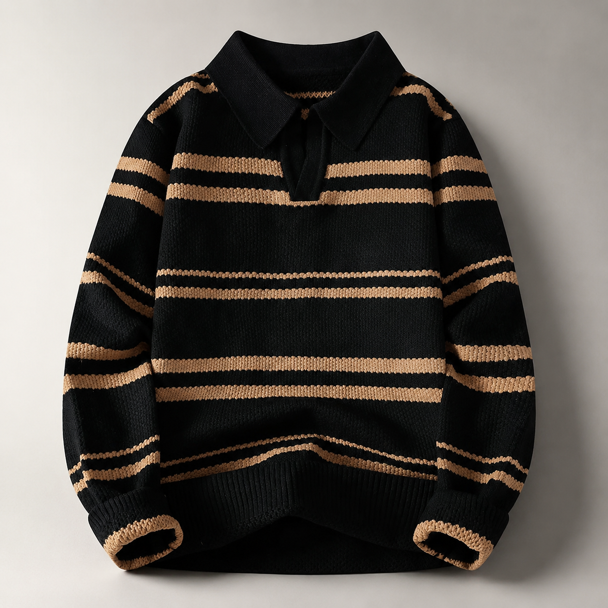 Maverick Collared Striped Knit Polo Sweater