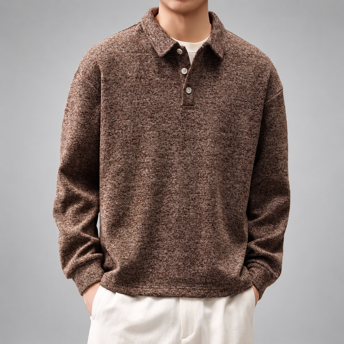 Carter Men's Relaxed Fit Textured Long Sleeve Polo Shirt