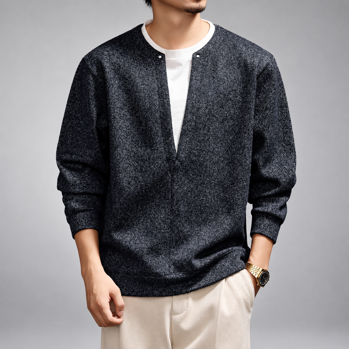 Grant Men's Two-Pieces Marled Notch-Neck Pullover Sweater