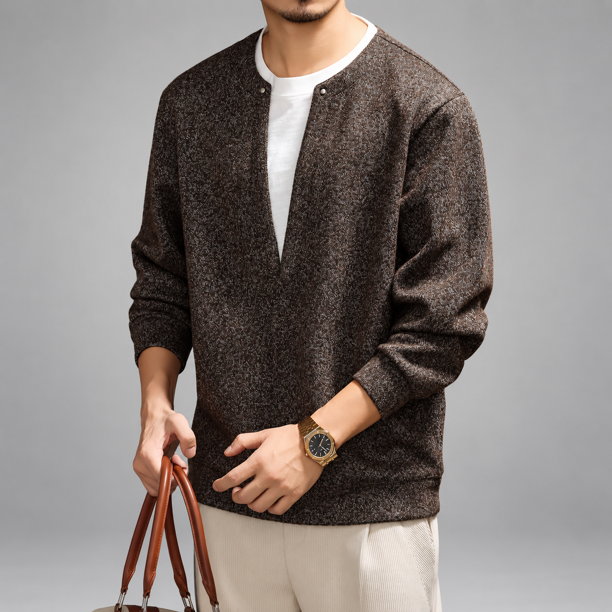 Grant Men's Two-Pieces Marled Notch-Neck Pullover Sweater