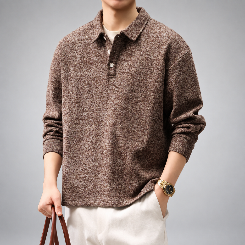 Carter Men's Relaxed Fit Textured Long Sleeve Polo Shirt