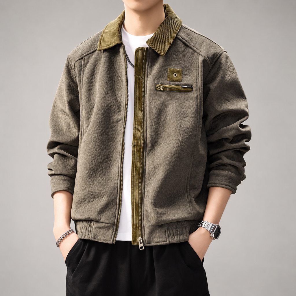 Tiberio Men's Textured Bomber Jacket with Contrast Collar