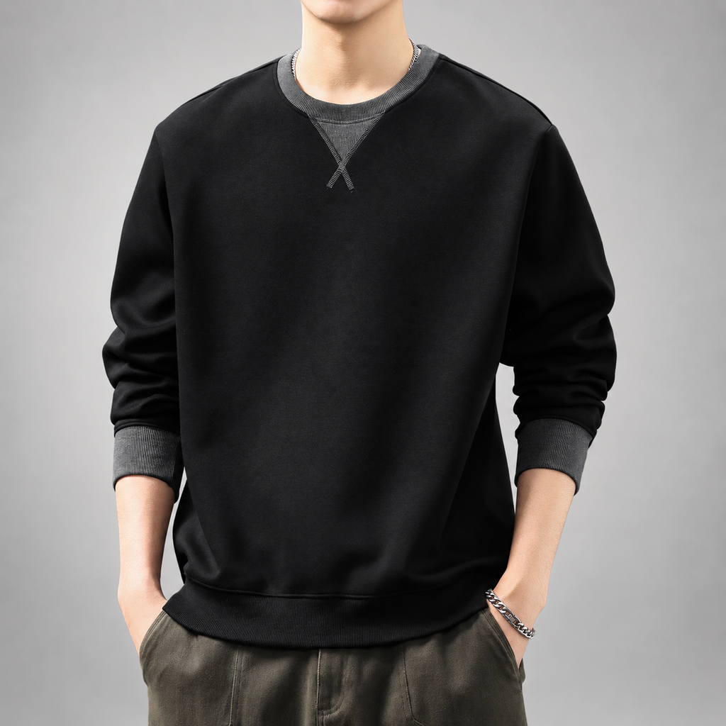 Tobin Ellery Men’s Crewneck Sweatshirt with Contrast Ribbed Trim