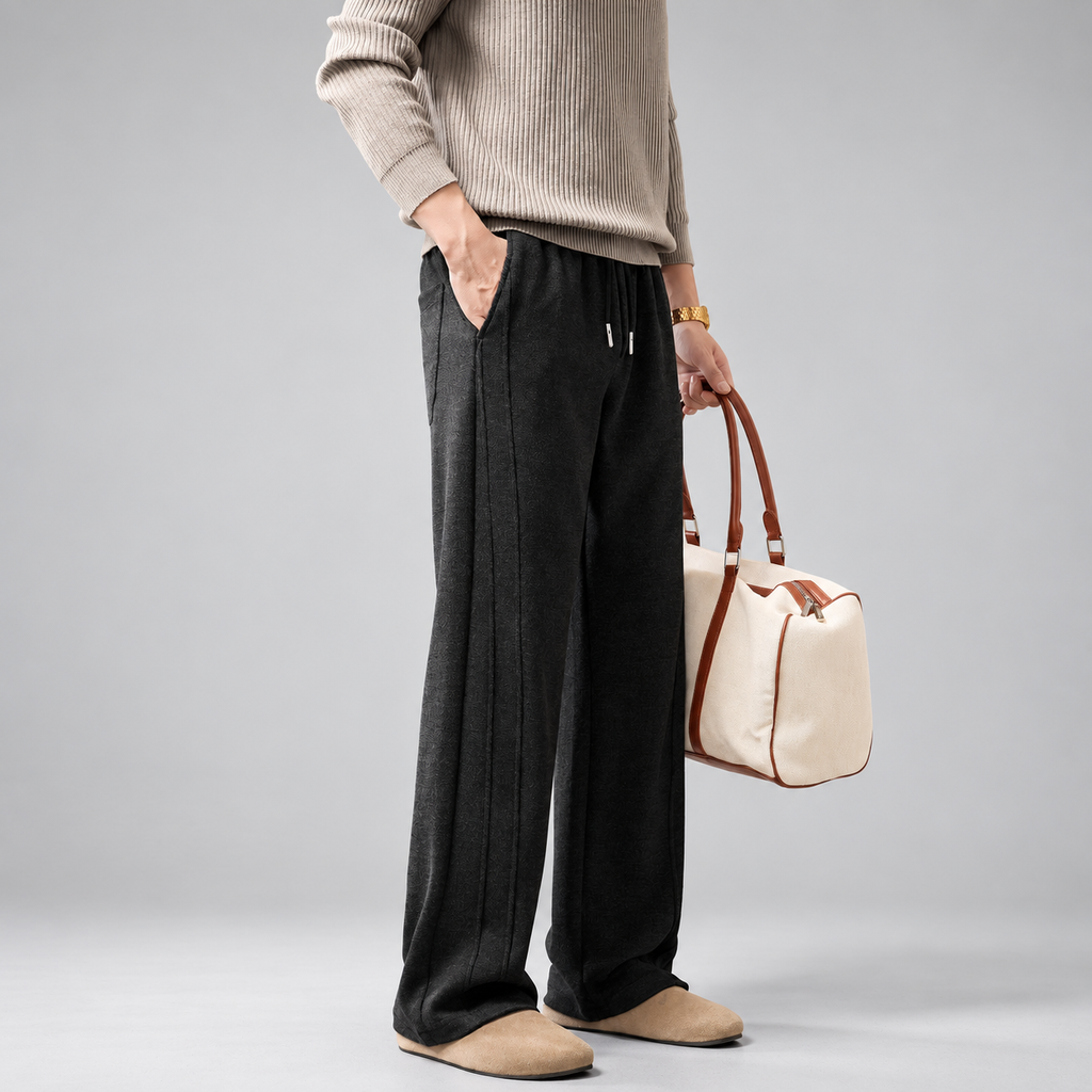 Leandro Men's Wide-Leg Drawstring Pants with Side Pockets