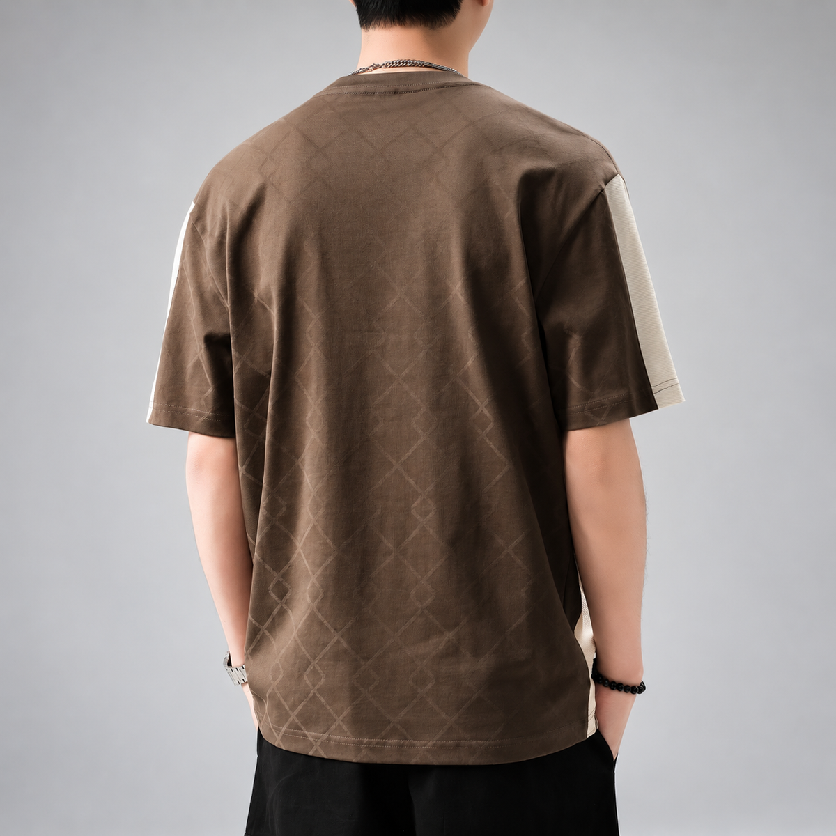 Silvian Men's Relaxed Fit Crewneck T-Shirt with Diagonal Contrast Panels