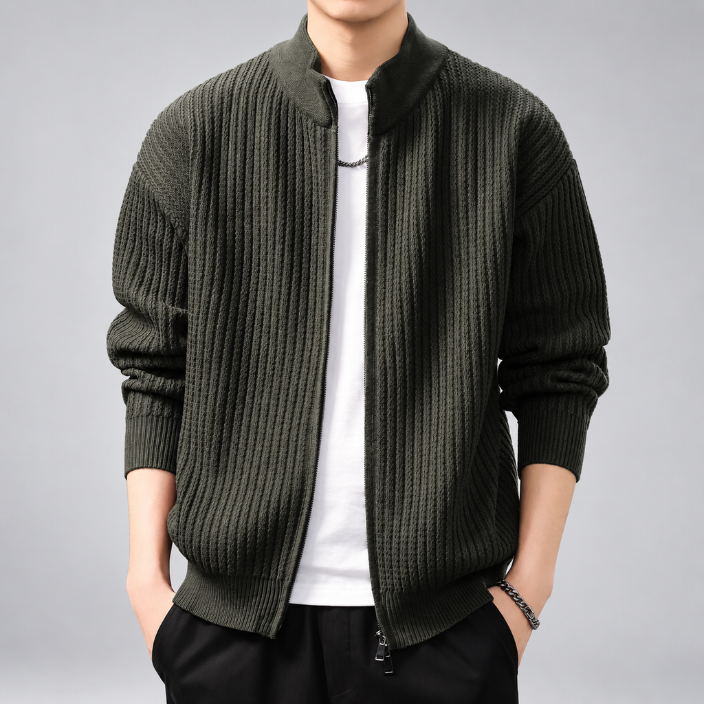 Wendell Men's Ribbed Knit Cardigan with Full-Zip Front