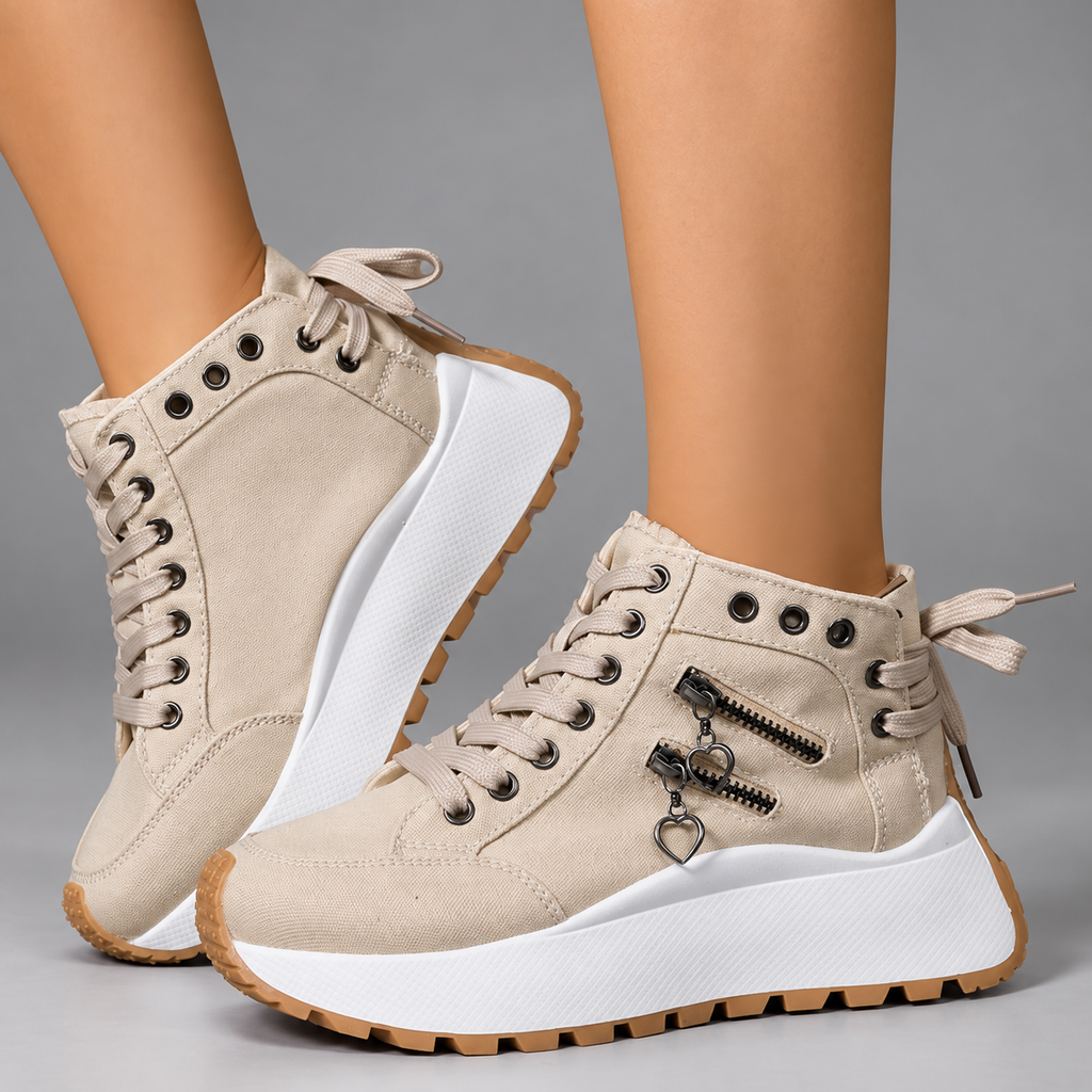 Mirella Women’s Canvas Platform High-Top Sneakers with Zipper Accents