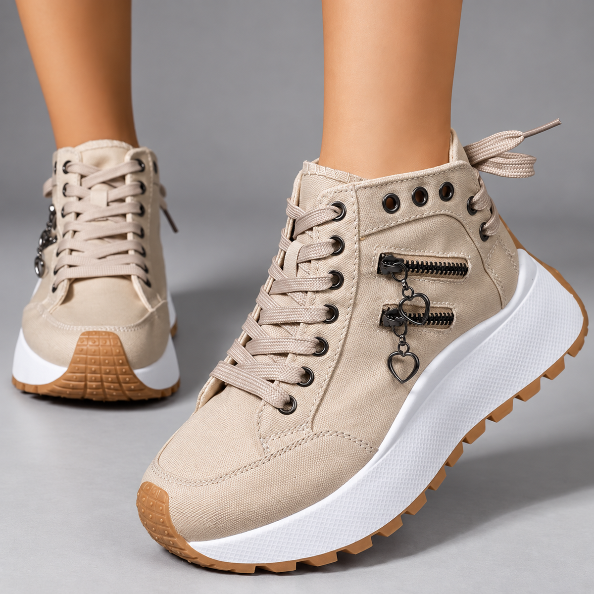 Mirella Women’s Canvas Platform High-Top Sneakers with Zipper Accents