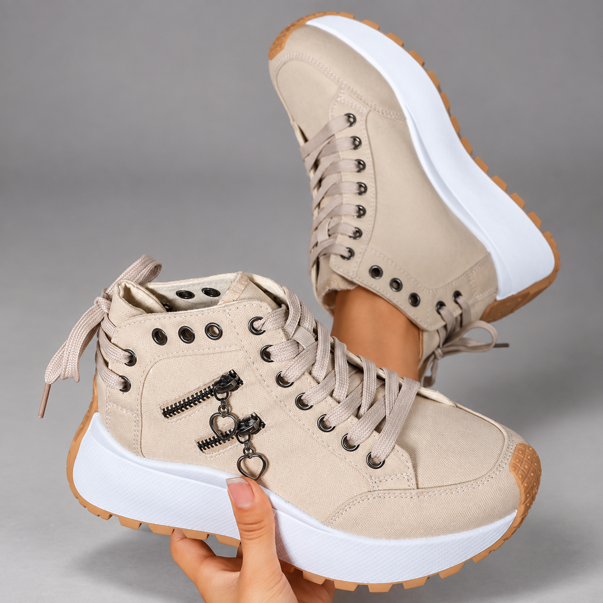 Mirella Women’s Canvas Platform High-Top Sneakers with Zipper Accents