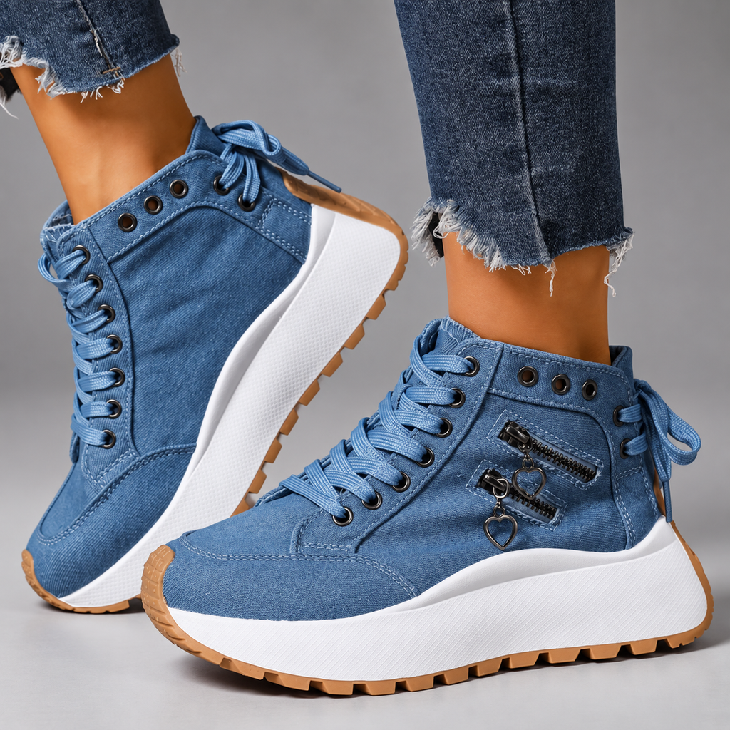 Mirella Women’s Canvas Platform High-Top Sneakers with Zipper Accents