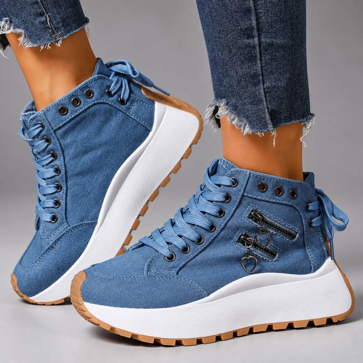Mirella Women’s Canvas Platform High-Top Sneakers with Zipper Accents