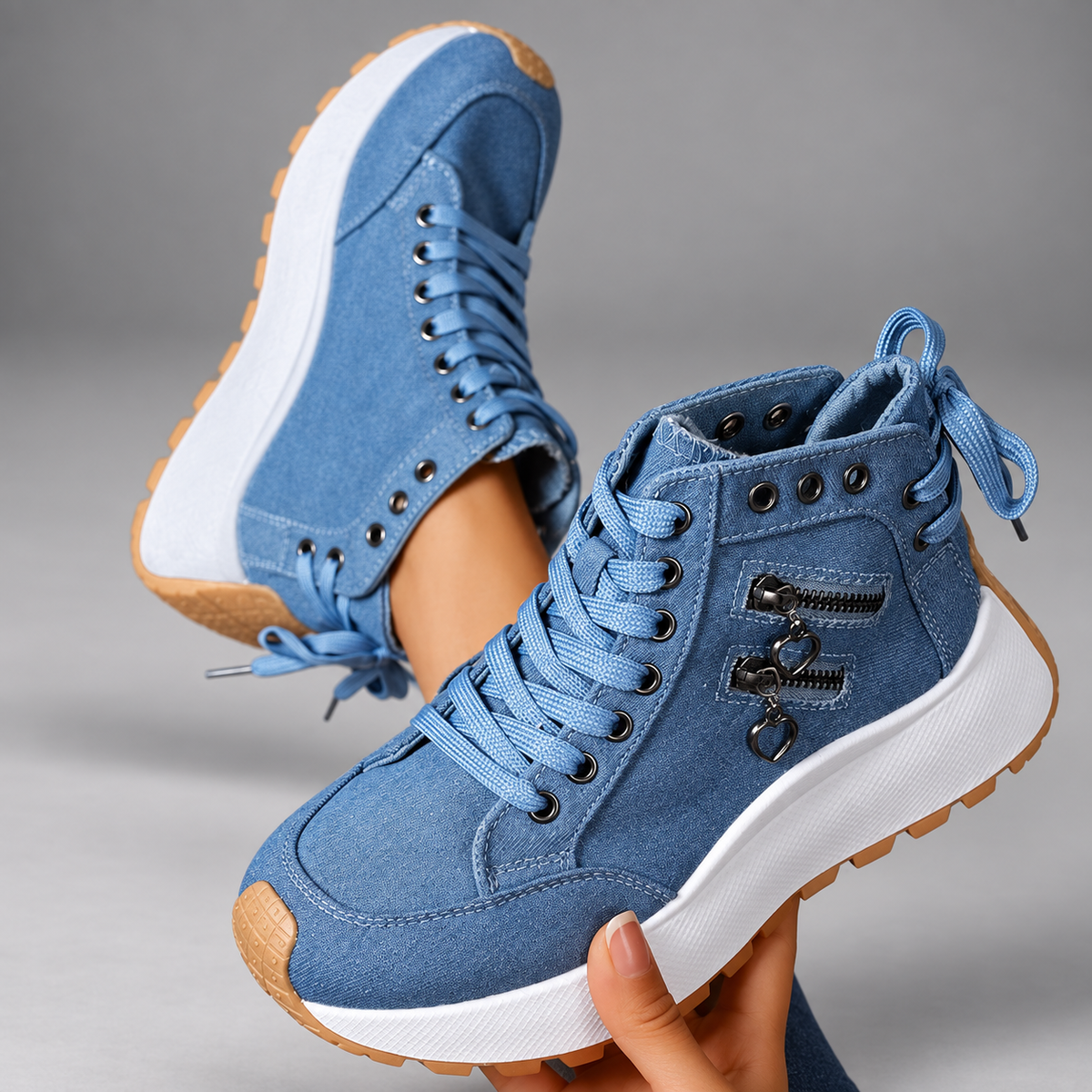 Mirella Women’s Canvas Platform High-Top Sneakers with Zipper Accents