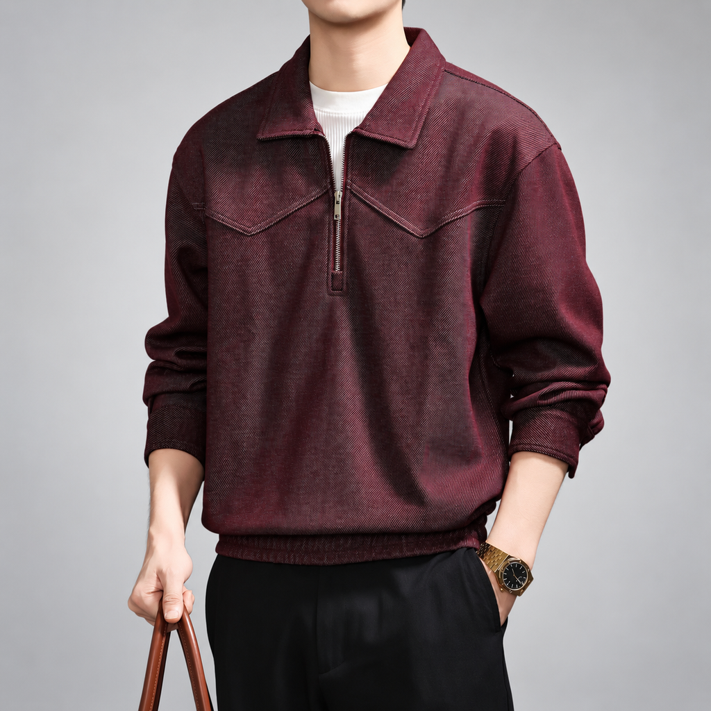 Quentin Men's Textured Quarter-Zip Pullover with Point Collar