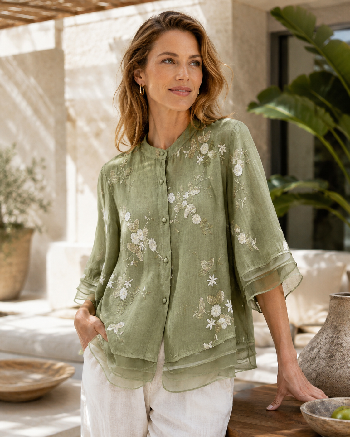 Monica Embroidered Button-Front Shirt