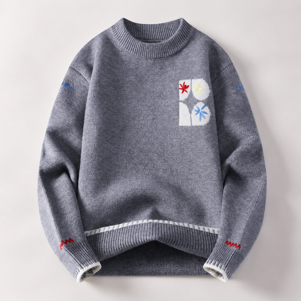 Monte Men’s Floral Graphic Crewneck Knit Sweater