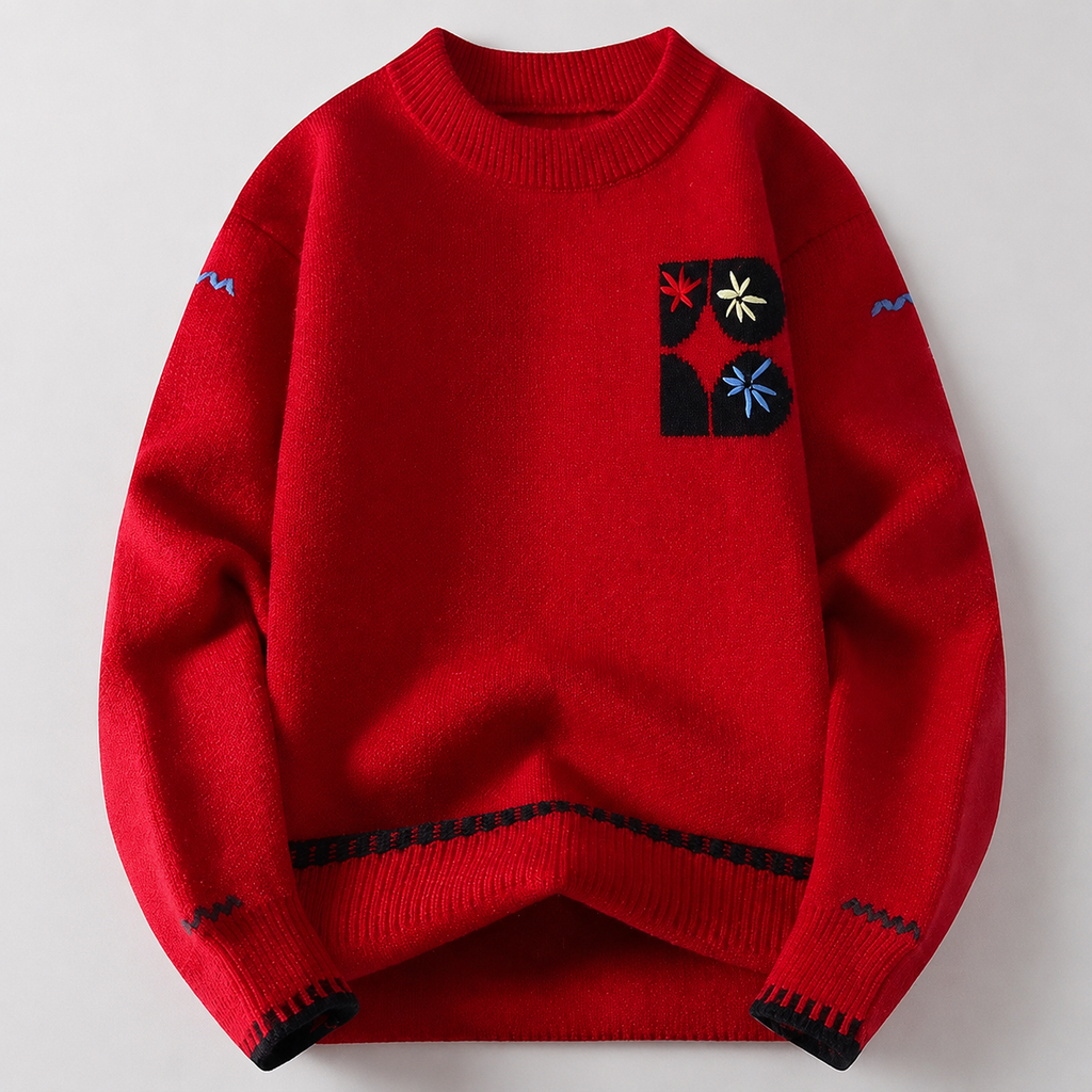 Monte Men’s Floral Graphic Crewneck Knit Sweater