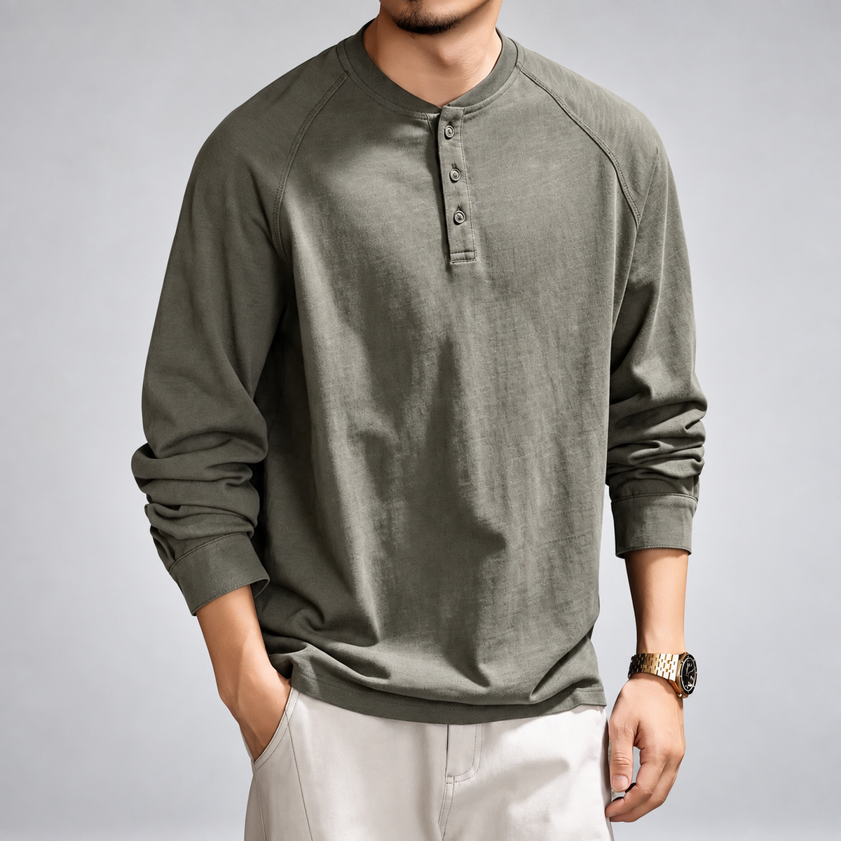 Aubin Men's Textured Three-Button Henley Shirt