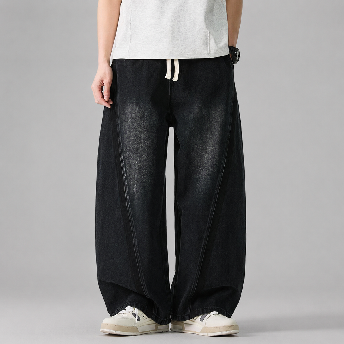 Nathan Men’s Wide-Leg Drawstring Denim Jeans