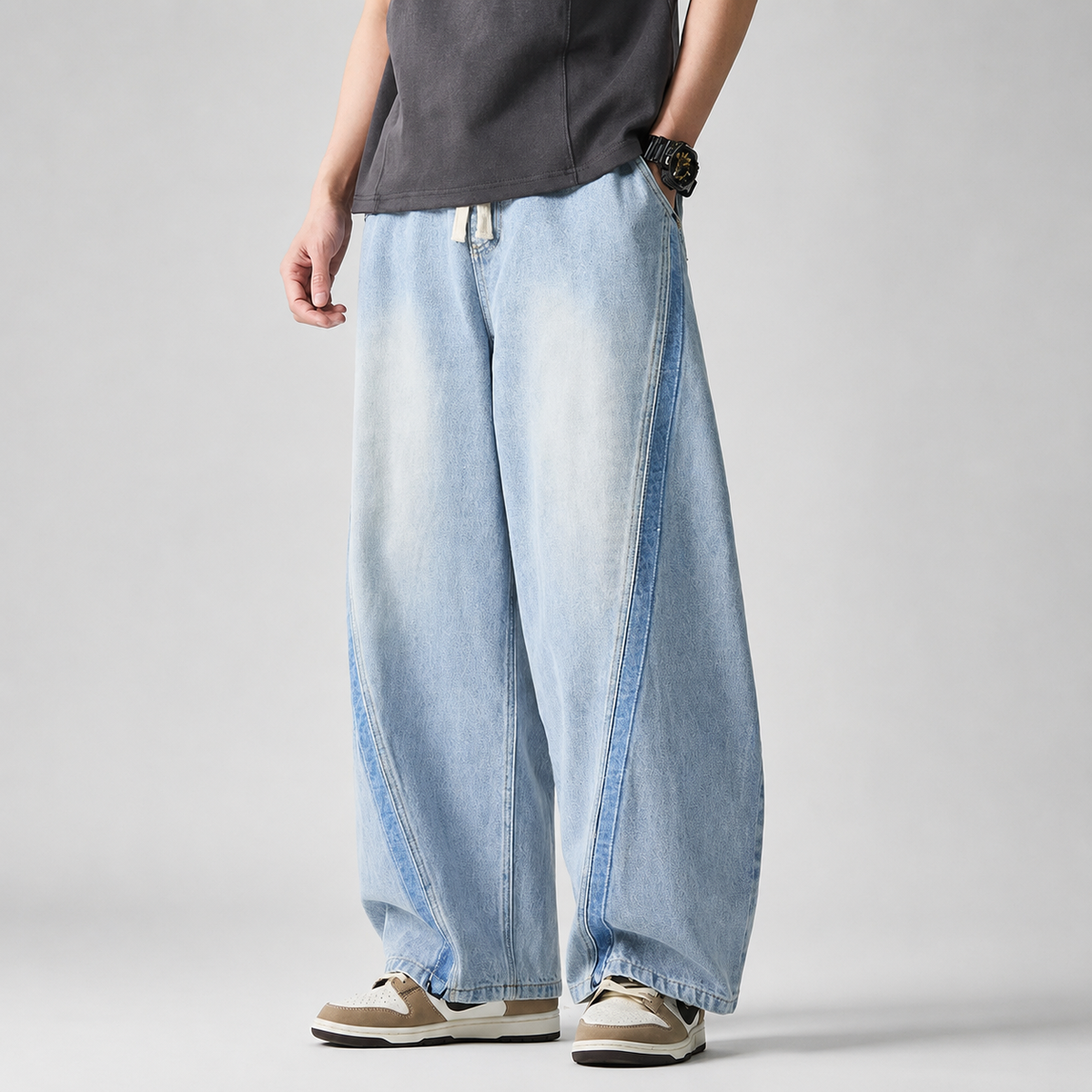 Nathan Men’s Wide-Leg Drawstring Denim Jeans