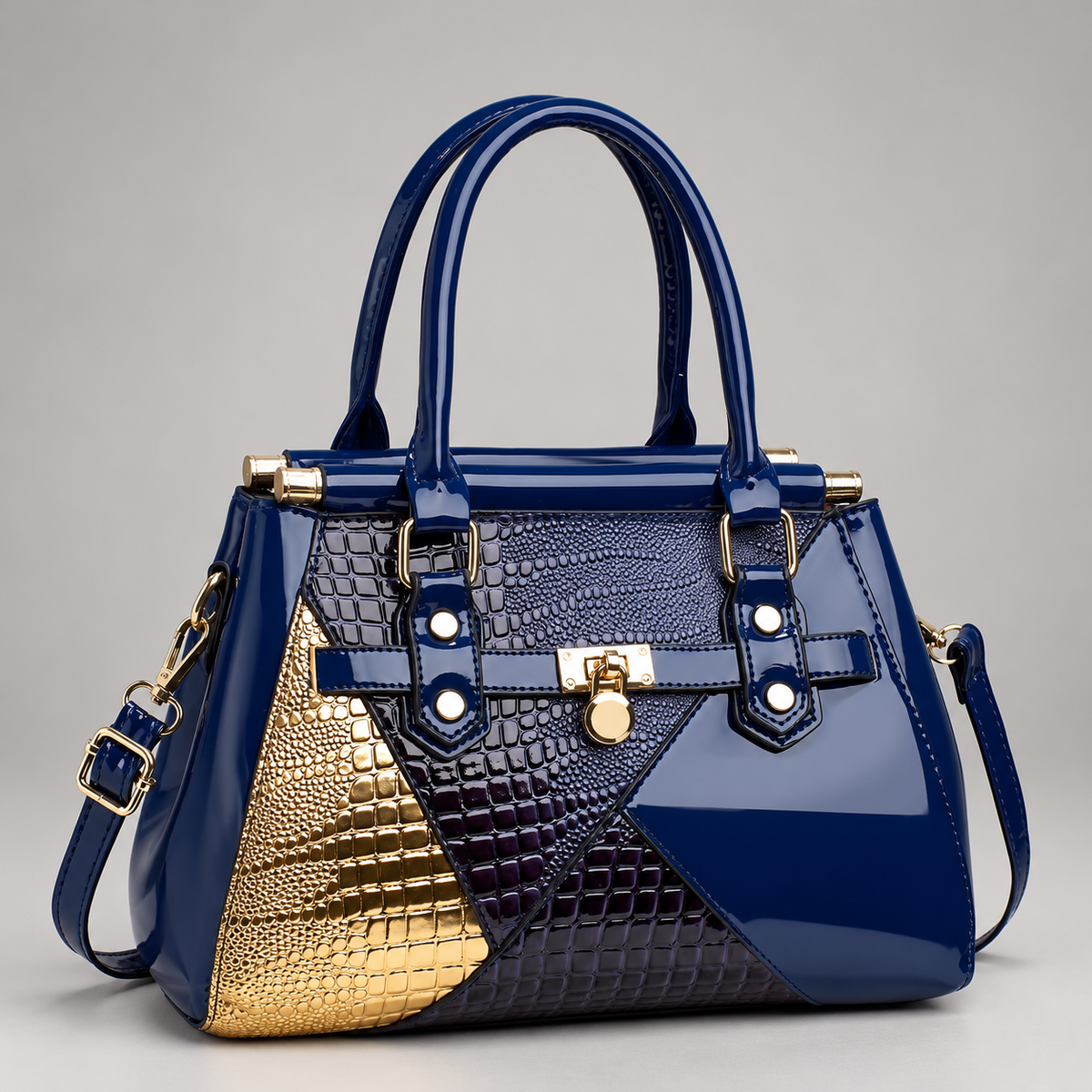 Dania Women’s Glossy Croc-Embossed Patchwork Handbag