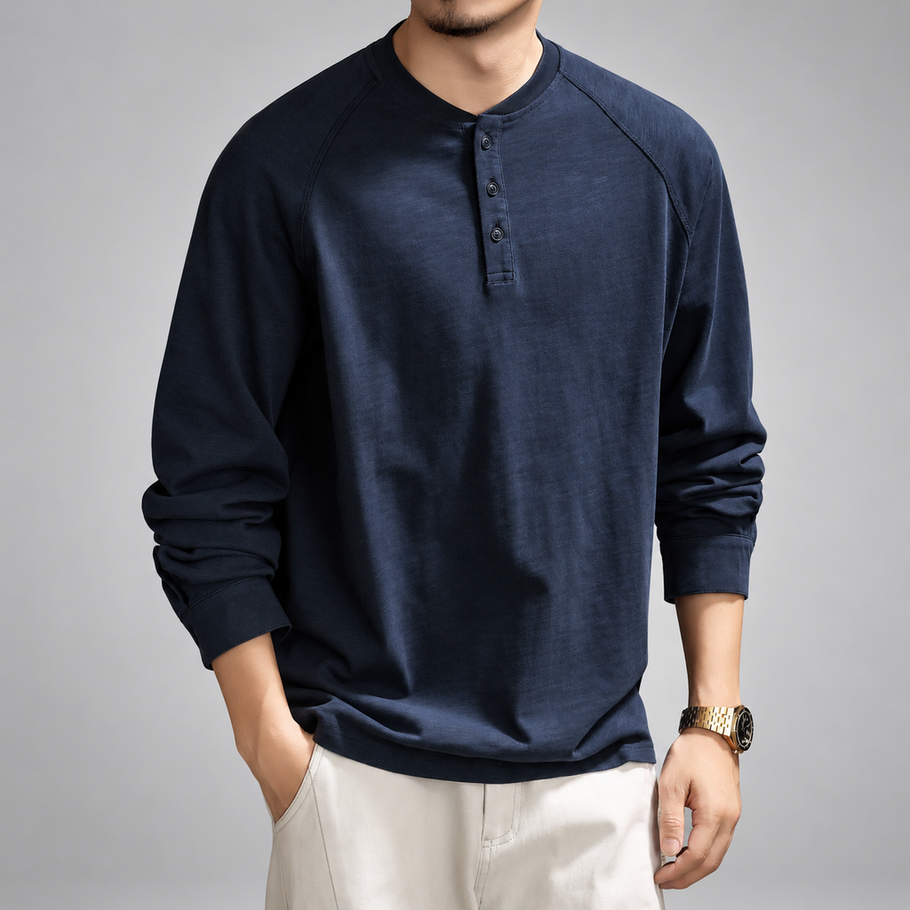 Aubin Men's Textured Three-Button Henley Shirt