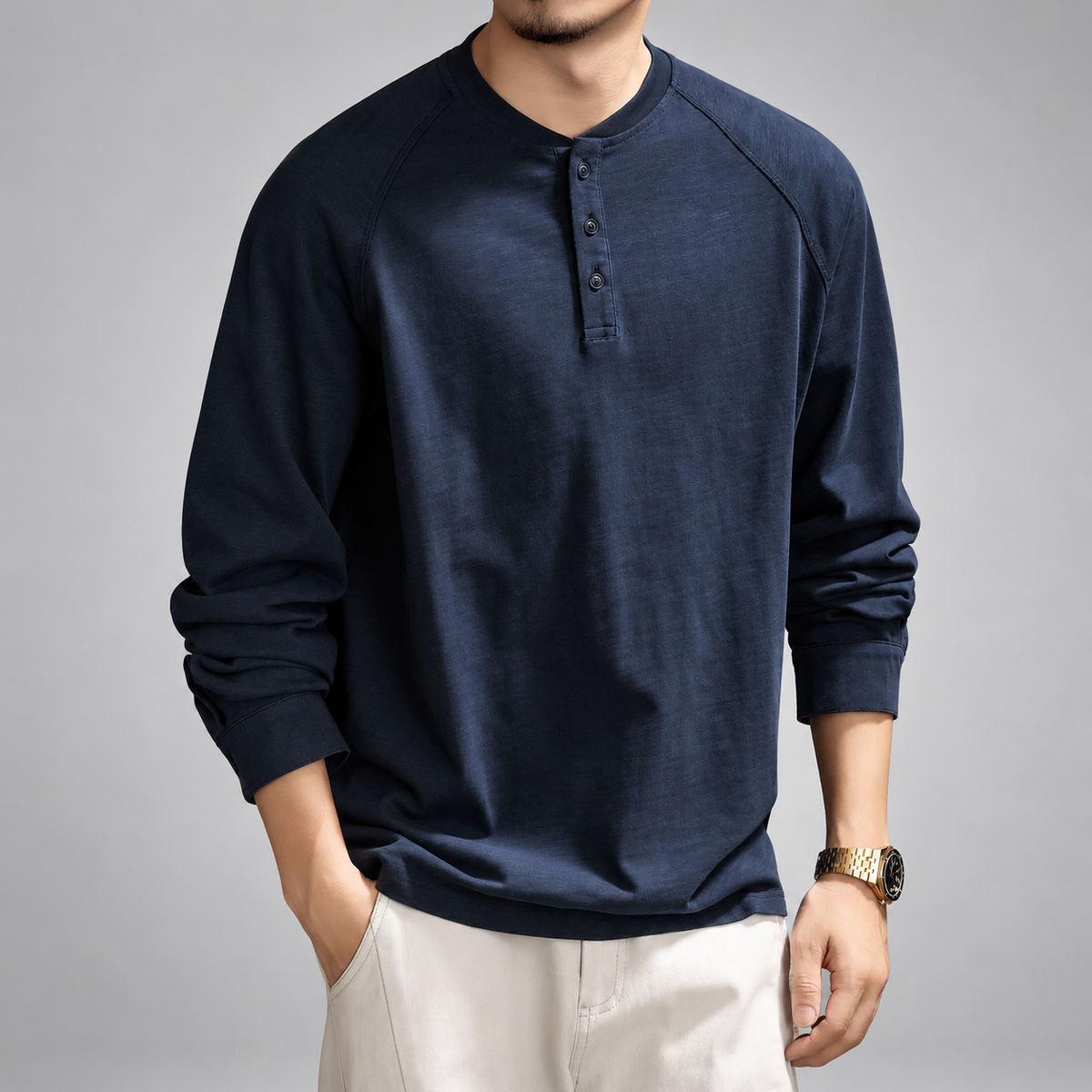 Aubin Men's Textured Three-Button Henley Shirt