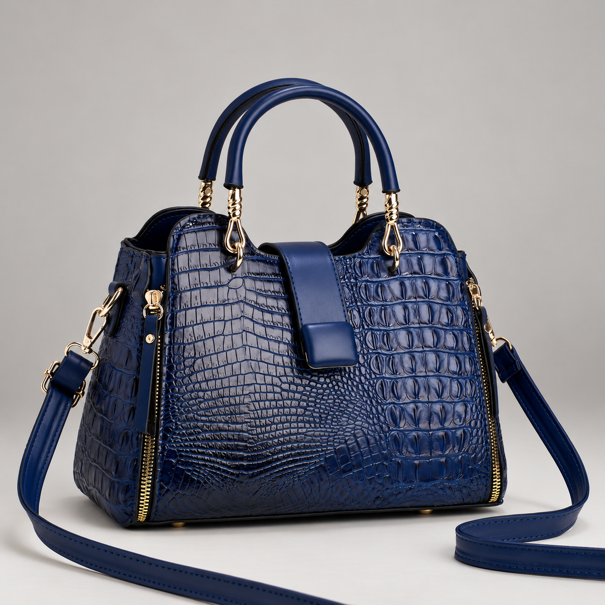 Ginevra Women’s Croc-Texture Top Handle Satchel with Shoulder Strap