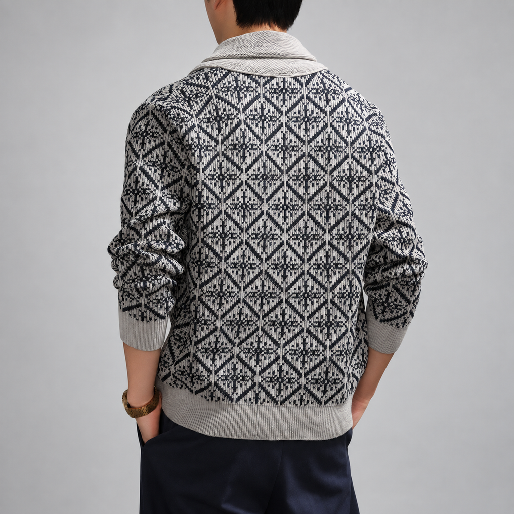 Severin Men's Diamond Pattern Shawl Collar Cardigan