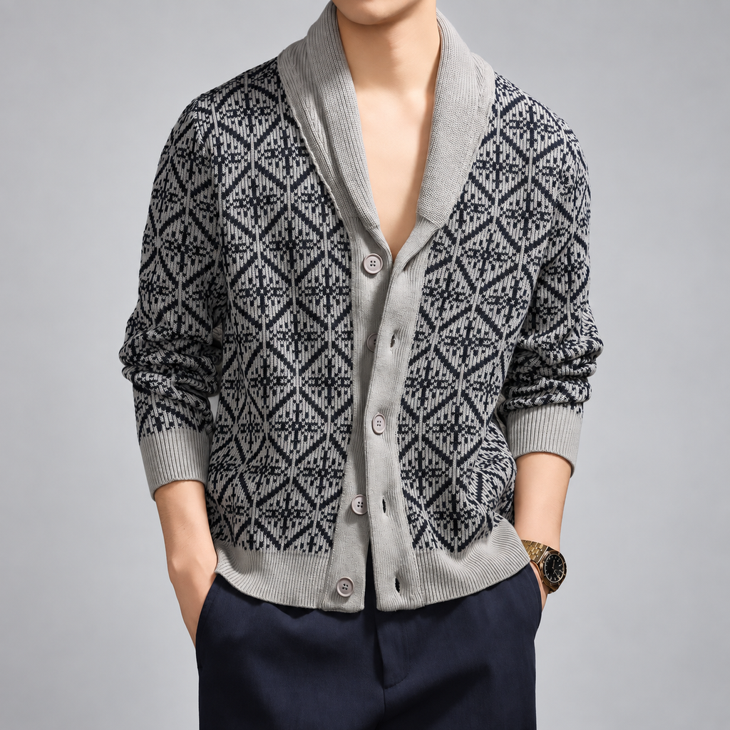 Severin Men's Diamond Pattern Shawl Collar Cardigan