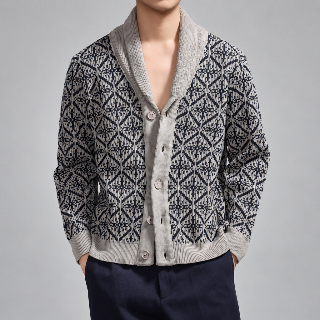 Severin Men's Diamond Pattern Shawl Collar Cardigan