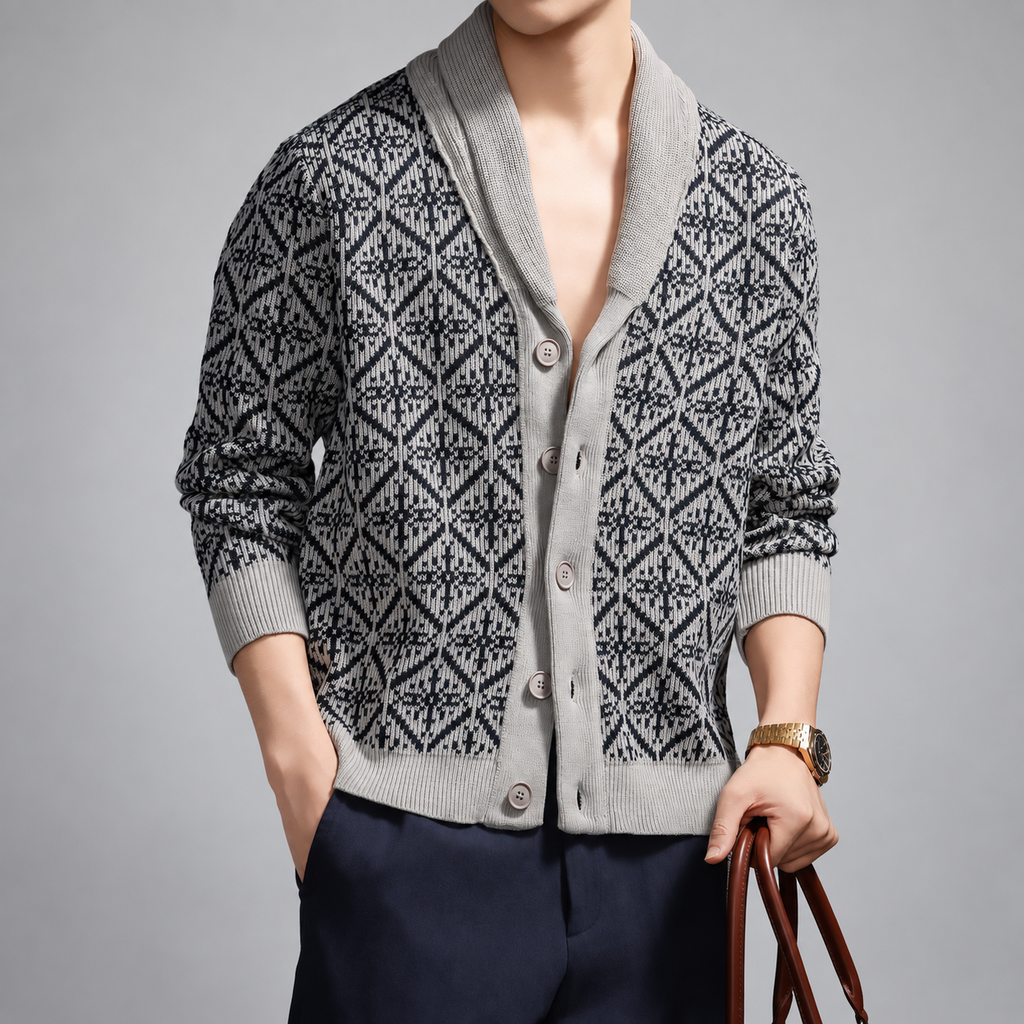 Severin Men's Diamond Pattern Shawl Collar Cardigan